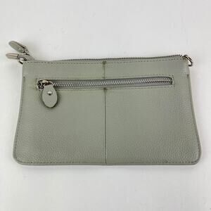 Befen Gray Zippered Leather Pouch Clutch Wallet Silver Tone Hardware